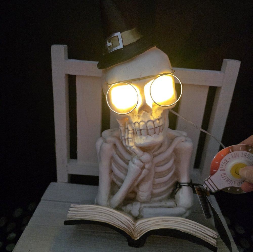 New! Skeleton Witch LED Light up Book of Spells Halloween Gothic Decor.